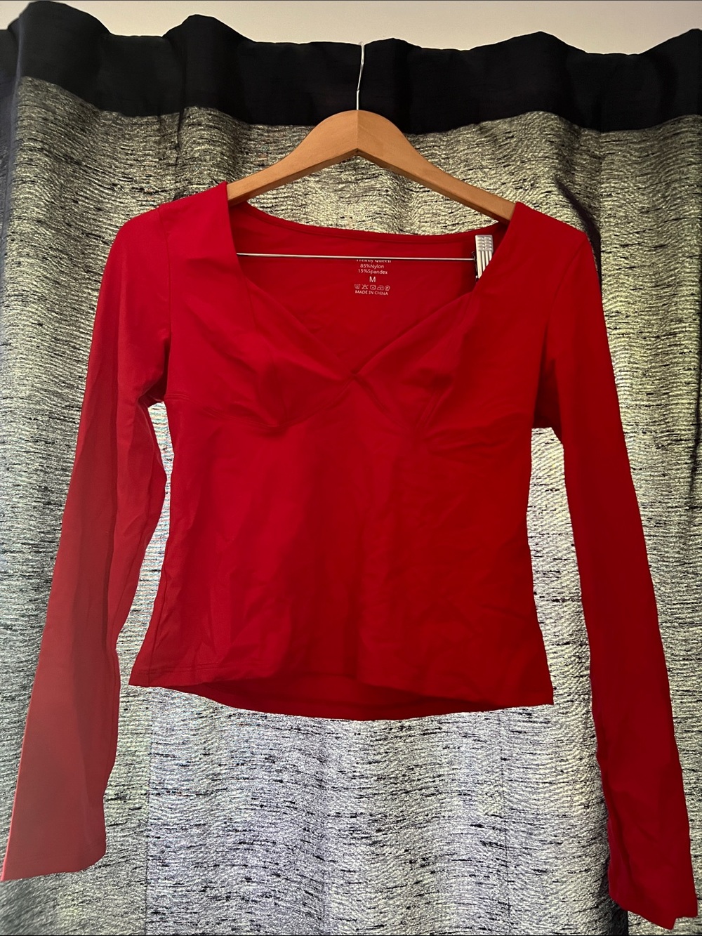 Women's Red Long-Sleeve V-Neck Tee